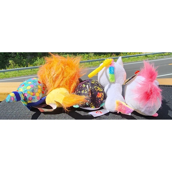5 Ty Beanie Baby Boos Lion Unicorn Dog Racoon 2017 - 2019 All With Tags - Picture 2 of 2